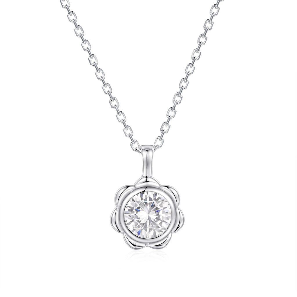 Damen Halskette mit floralen Anhänger und funkelndem Kristall Shop Nory