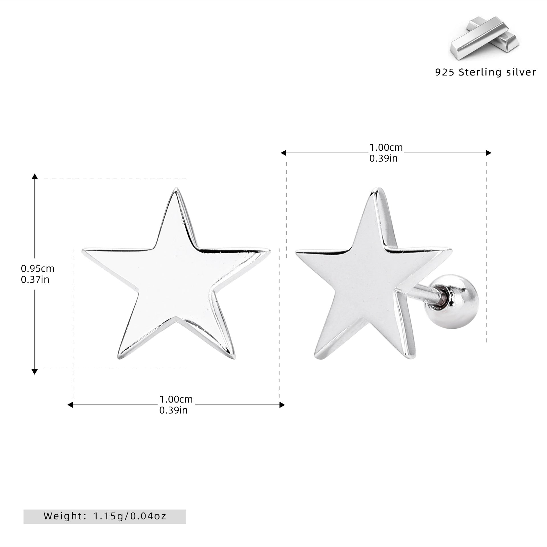 Damen Ohrstecker im modernen Sternendesign aus hochwertigem 925 Sterling Silber Shop Nory