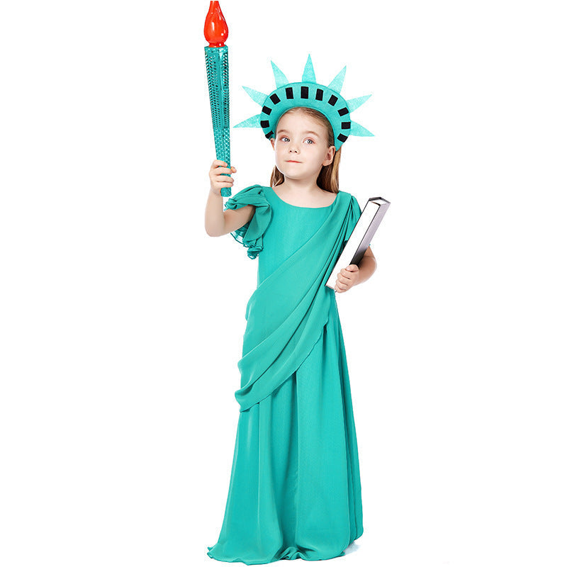 Mädchen Kostüm als Freiheitsstatue mit elegantem Kleid und Accessoires Shop Nory