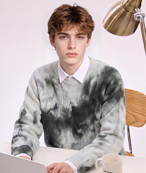 Herren Oversize-Strickpullover mit Batikoptik, Rundhalsausschnitt und Rippbündchen Shop Nory