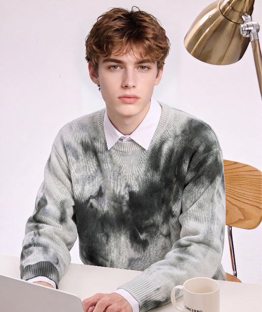Herren Oversize-Strickpullover mit Batikoptik, Rundhalsausschnitt und Rippbündchen Shop Nory