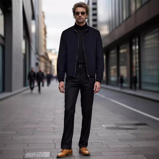 Herren Leichter Windbreaker mit Stehkragen und Zwei-Wege-Reißverschluss Shop Nory