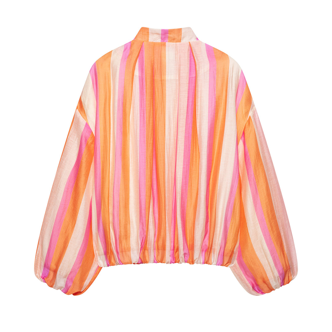 Damen Gestreifte Bomberjacke im Cropped-Stil mit Ballonärmeln Shop Nory