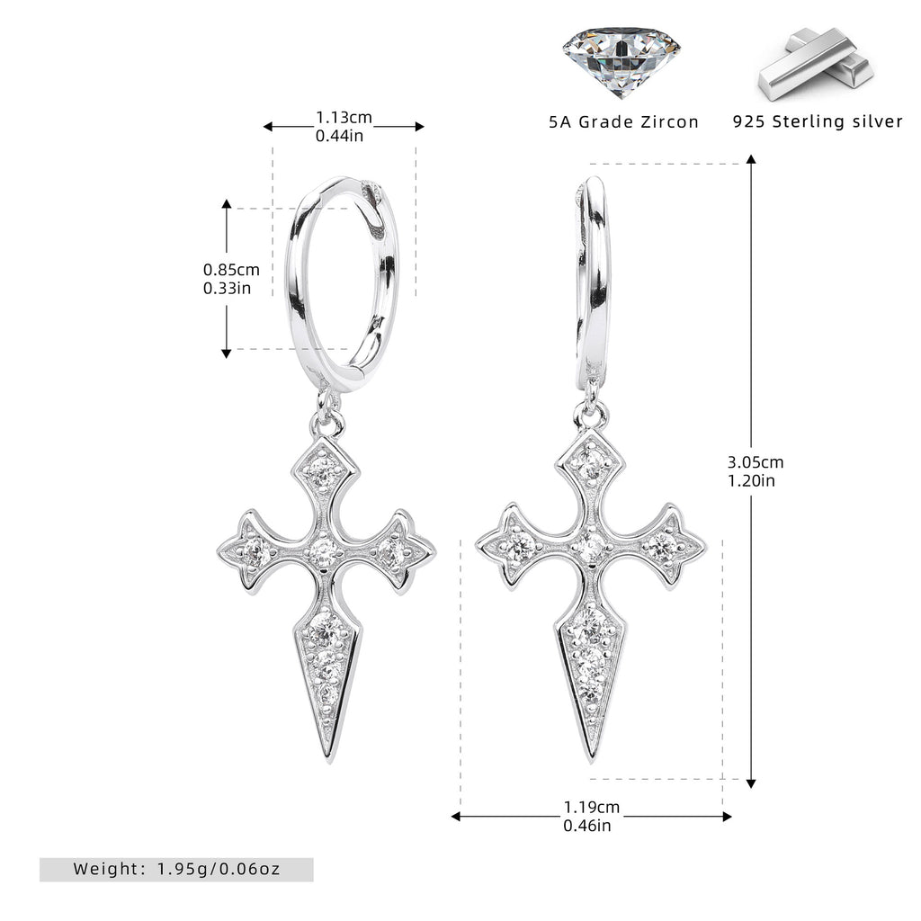 Damen Ohrhänger im Kreuzdesign aus hochwertigem 925 Sterling Silber mit funkelnden 5A Zirkonen Shop Nory