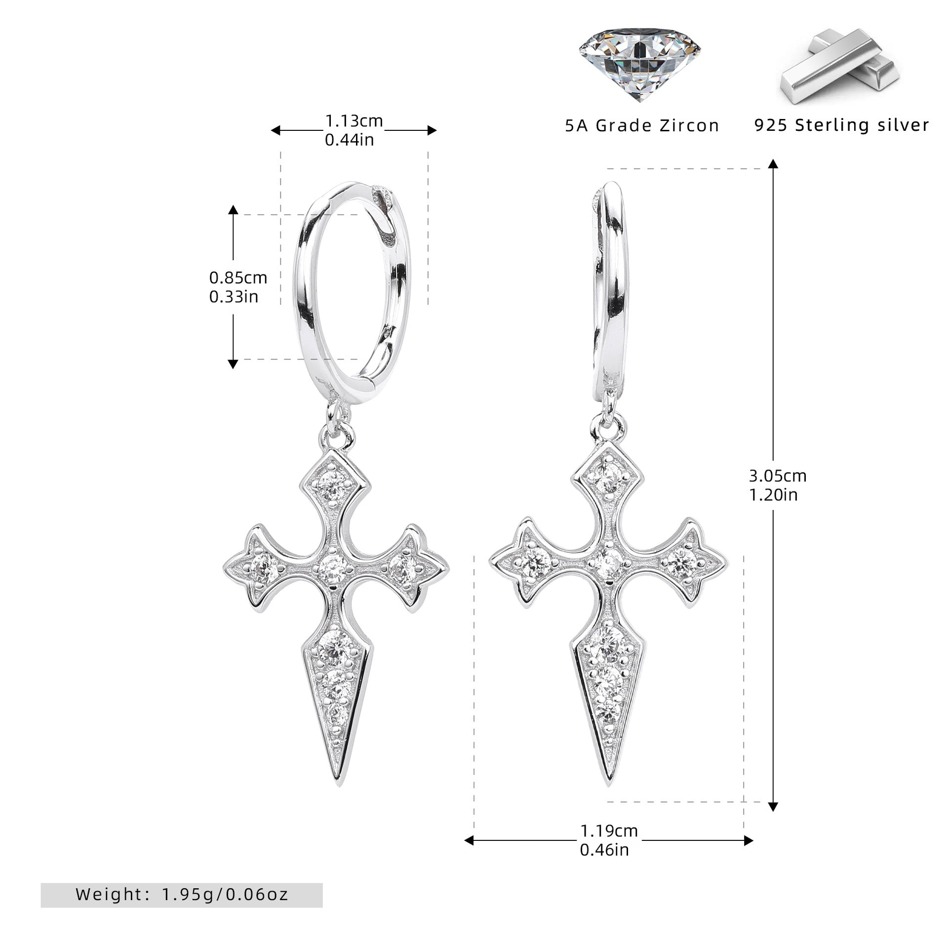 Damen Ohrhänger im Kreuzdesign aus hochwertigem 925 Sterling Silber mit funkelnden 5A Zirkonen Shop Nory