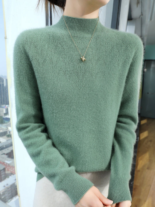 Damen Schlanker minimalistischer Stehkragen-Feinstrickpullover mit geripptem Hals Shop Nory