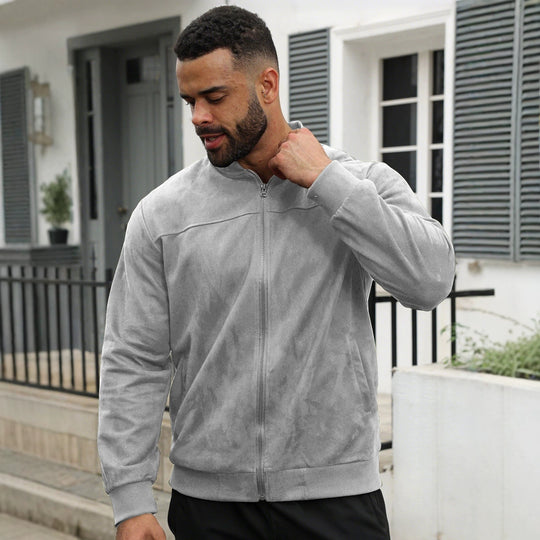 Herren Leichte Bomberjacke im Velours-Look mit Reißverschluss und Rippbündchen Shop Nory