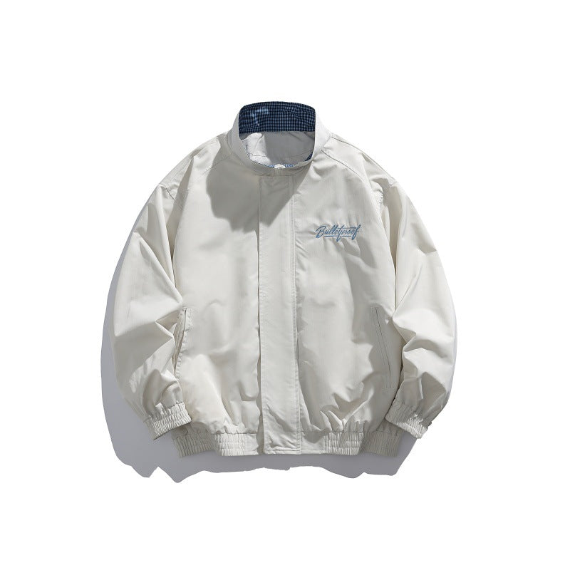 Unisex Leichte Boxy-Blousonjacke mit Stehkragen, elastischen Bündchen und gesticktem Brustdetail Shop Nory