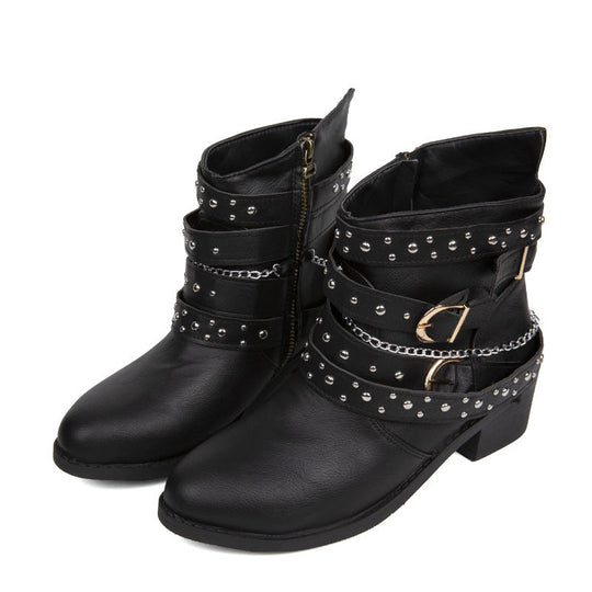 Damen Stiefeletten mit modischen Schnallen und dekorativen Nieten