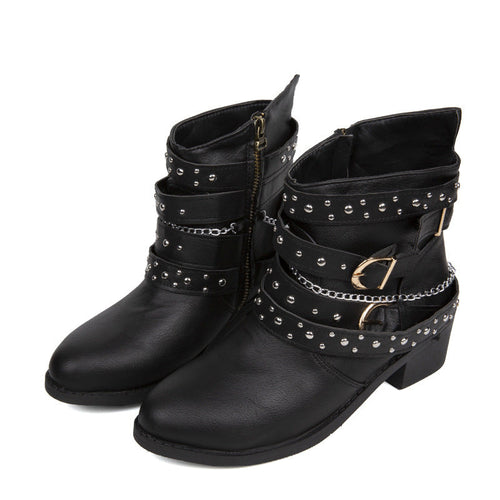 Damen Stiefeletten mit modischen Schnallen und dekorativen Nieten