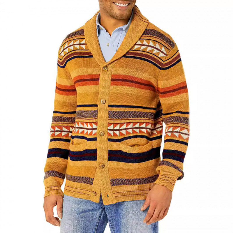 Herren Strickjacke mit geometrischem Muster und praktischen Taschen