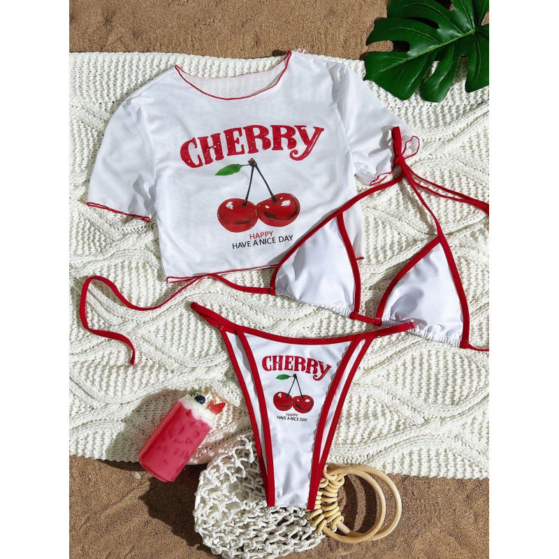 Damen Crop-Top Bikini-Set mit sportlichem Schnitt und Brasil-Print