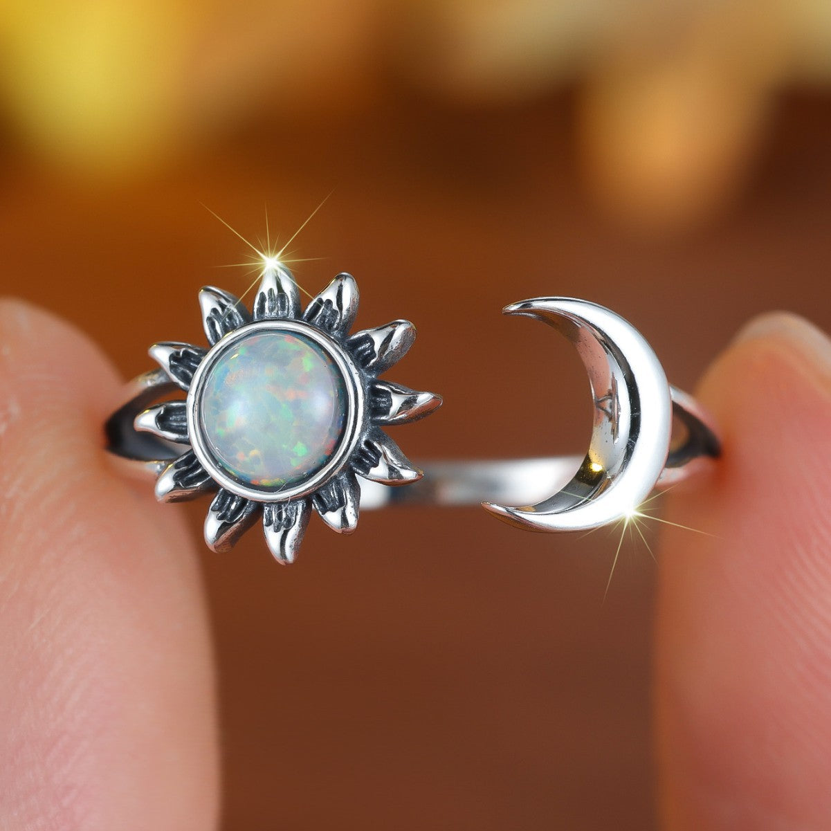 Damen Ring mit kunstvollem Sonnen-Mond-Motiv Shop Nory