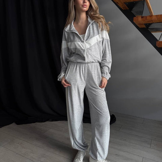 Damen leichter Komfort-Jogginganzug im Retro-Stil mit kurzem Reißverschlussoberteil und hoher Taille Shop Nory