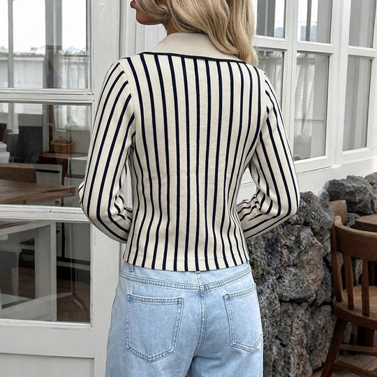 Damen Elegant taillierter Feinstrick Cardigan mit Reverskragen und Knopfleiste Shop Nory