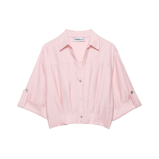 Damen Oversize Leichte Hemdbluse mit Umschlagärmeln und V-Ausschnitt Shop Nory
