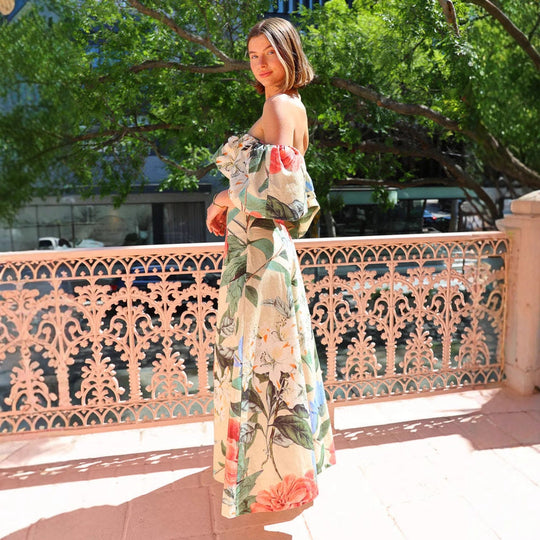 Damen Maxi-Kleid im romantischen Off-Shoulder-Stil mit voluminösen Puffärmeln Shopnory