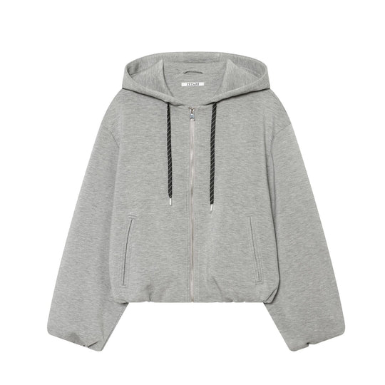 Damen Kurzgeschnittene Boxy-Kapuzenjacke mit durchgehendem Reißverschluss und kontrastierender Kordel Shop Nory