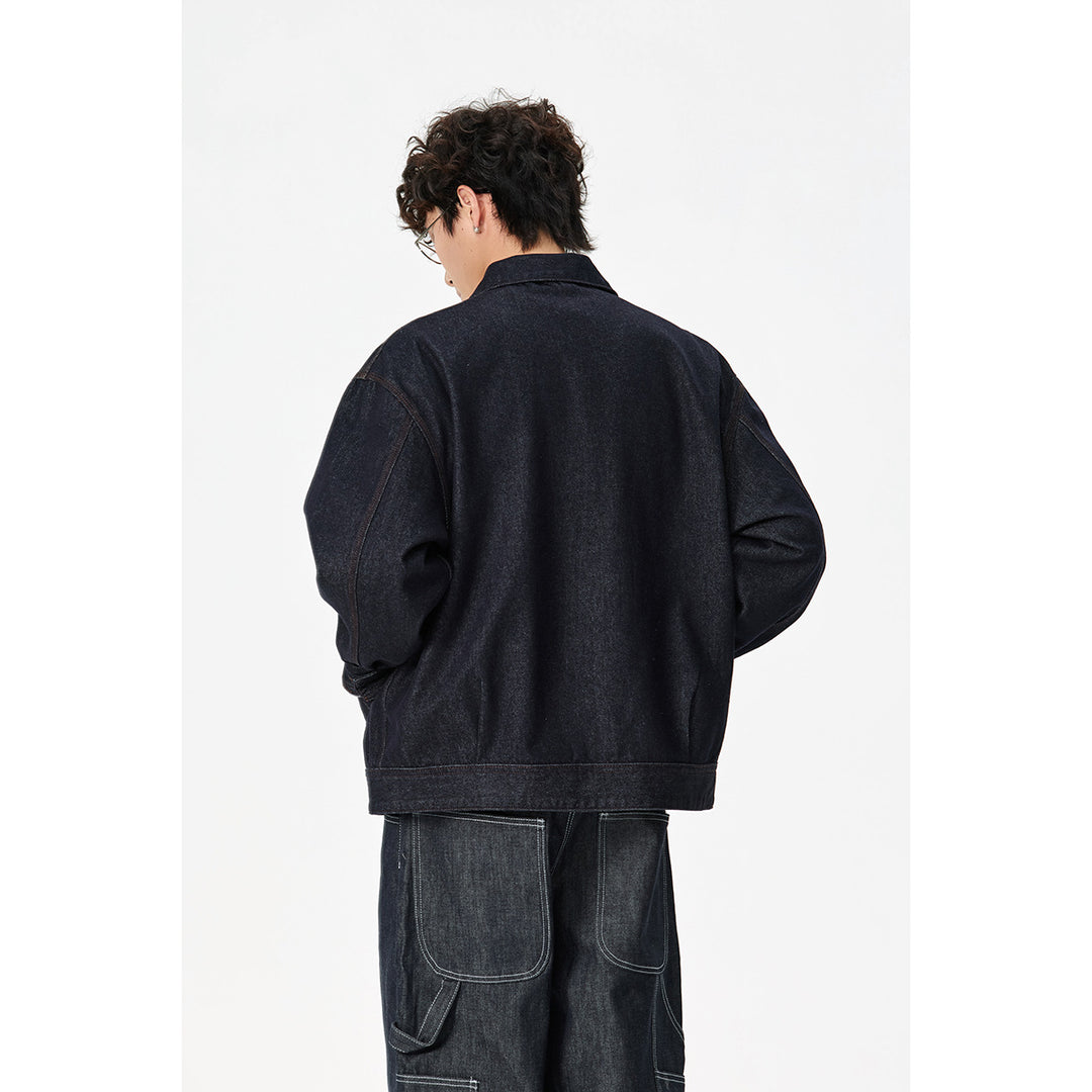 Herren Locker geschnittene Denim-Worker-Jacke mit verdecktem Reißverschluss und schräger Brusttasche Shop Nory