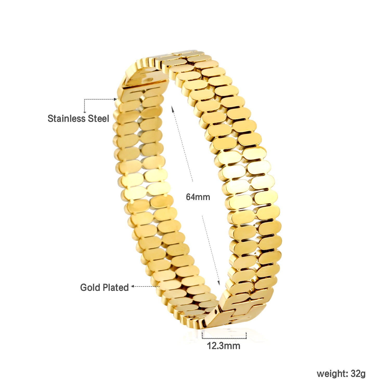 Damen offener Armreif mit floralen Mustern aus hochwertigem Edelstahl und goldplattierter Oberfläche Shop Nory