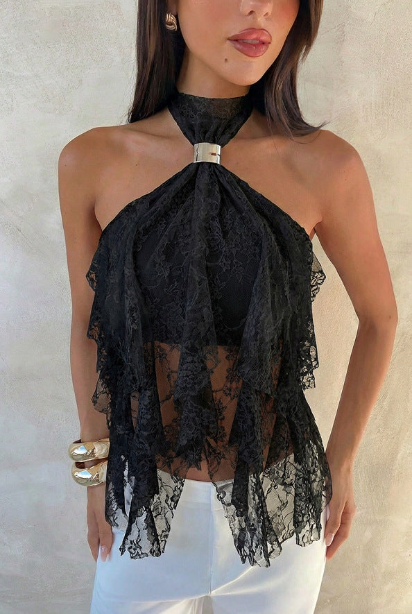 Damen Top mit asymmetrischem Schnitt und dekorativen Rüschen