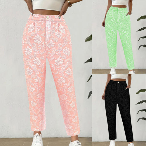 Damen Hochtaillierte Bundfalten‑Hose mit floralem Jacquard und geradem Bein Shop Nory