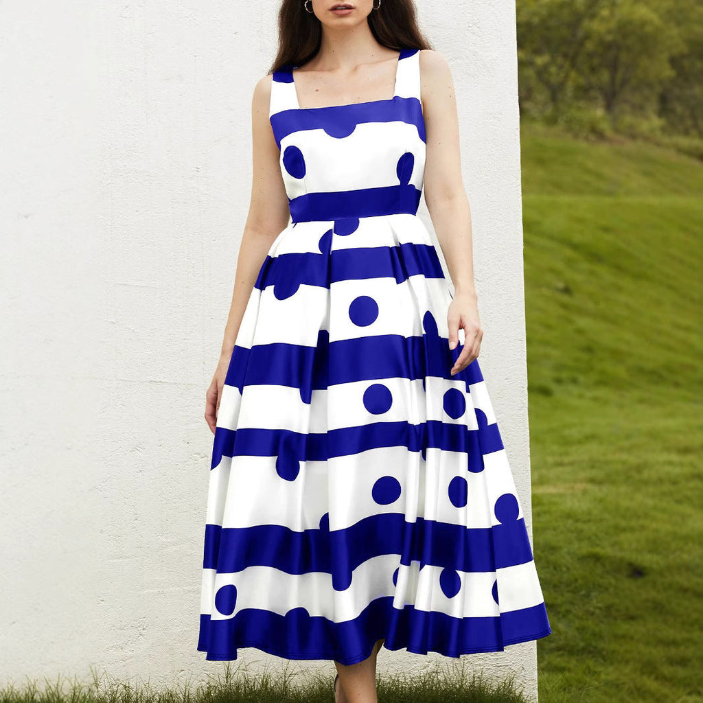 Damen Elegantes Midi-Kleid mit strukturiertem Polka-Dot-Design und schwingendem Rock Shopnory