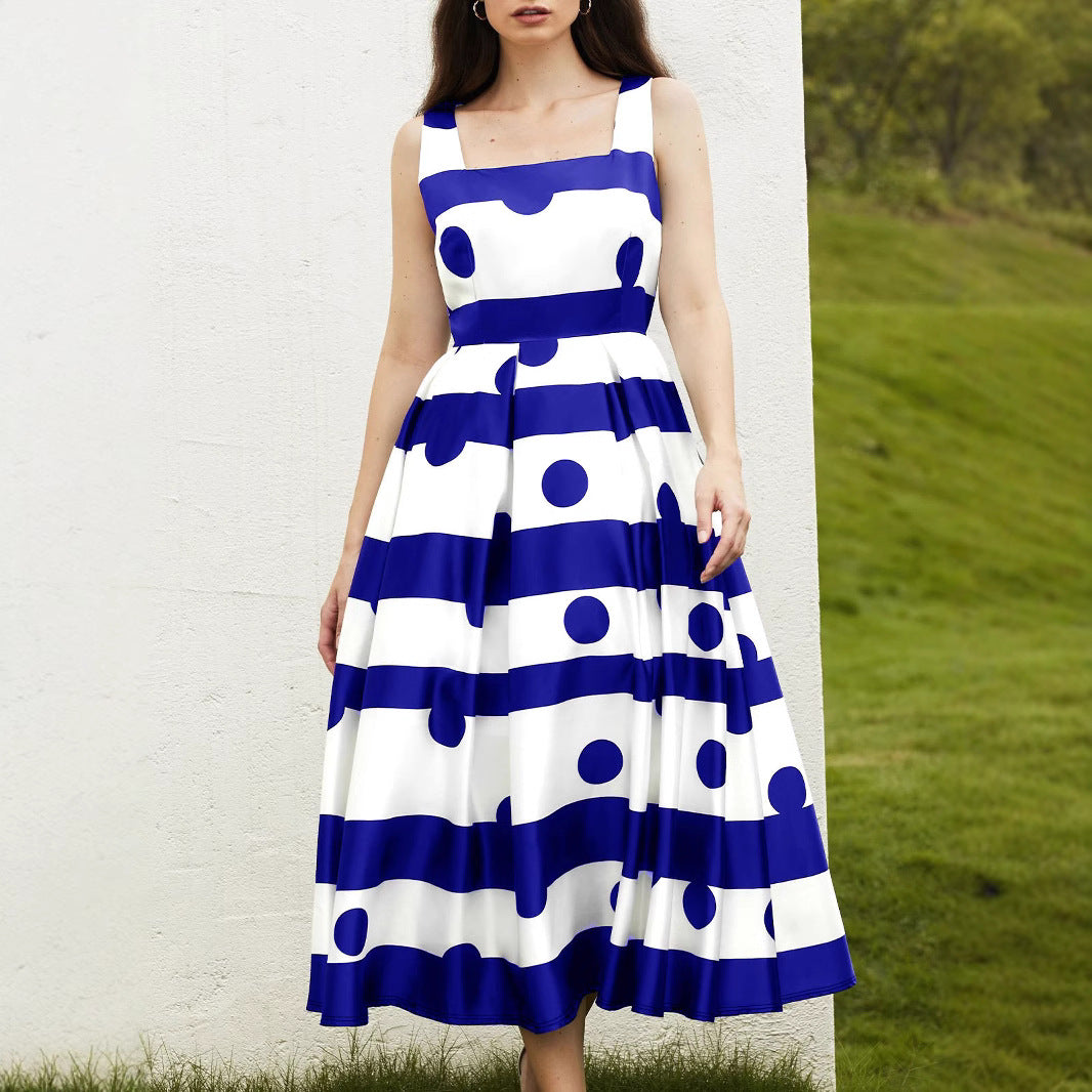 Damen Elegantes Midi-Kleid mit strukturiertem Polka-Dot-Design und schwingendem Rock Shopnory