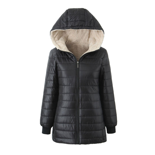 Damen Steppmantel mit Teddyfutter-Kapuze und wärmender Wattierung Shop Nory