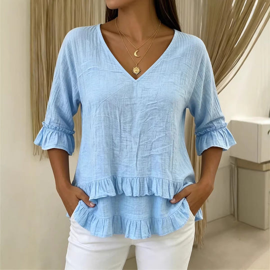 Damen Verspielte Langarm Bluse mit Volant Shop Nory