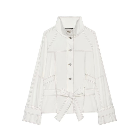 Damen Cropped Parka‑Jacke mit hohem Funnelkragen, Pattentaschen und Bindegürtel Shop Nory