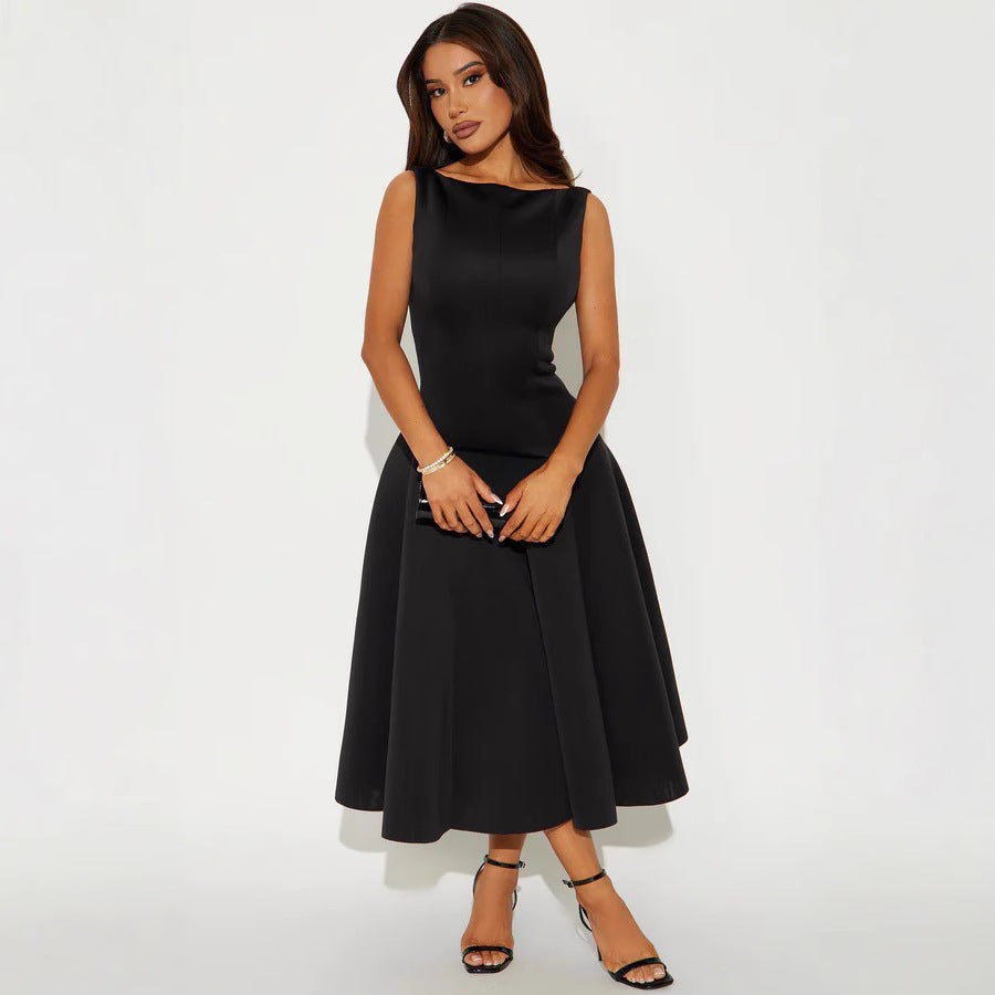 Damen Elegantes zeitloses Cocktailkleid mit schwingendem Rock und minimalistischer Silhouette