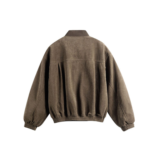 Unisex Boxy-Softsuede-Blouson mit Druckknopfleiste, Pattentaschen und geripptem Saum Shop Nory