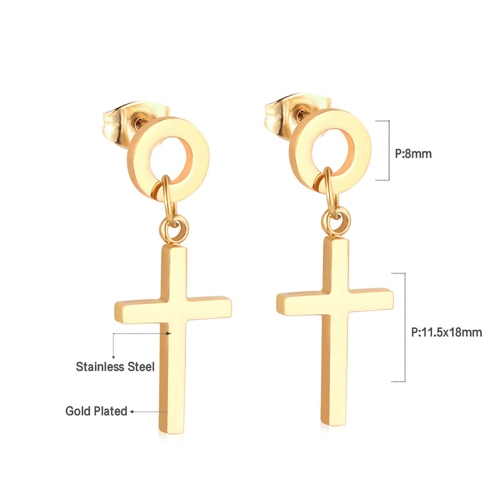 Damen Ohrringe mit elegantem, doppellagigem Rechteckdesign aus Edelstahl und goldplattierter Oberfläche Shop Nory