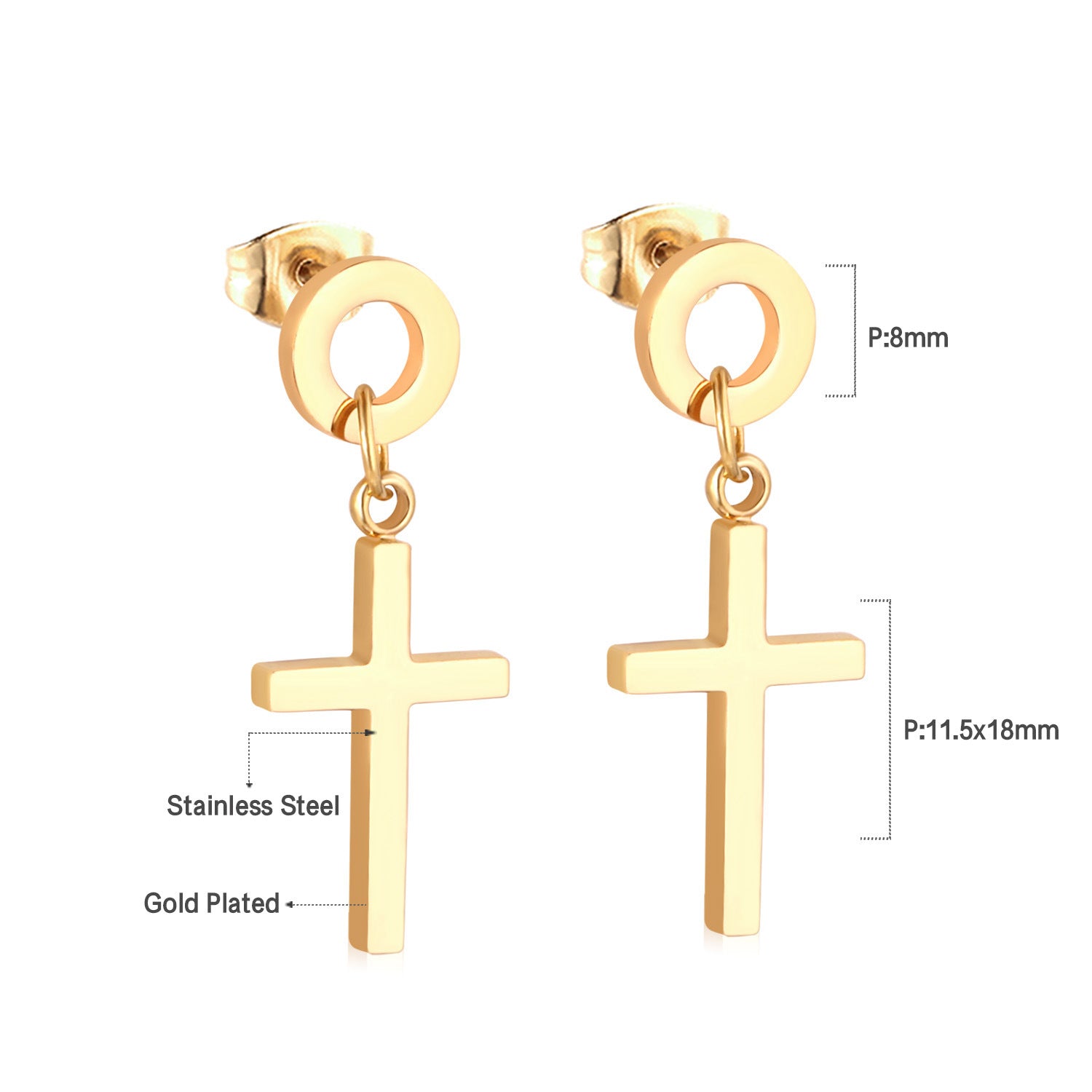 Damen Ohrringe mit elegantem, doppellagigem Rechteckdesign aus Edelstahl und goldplattierter Oberfläche Shop Nory