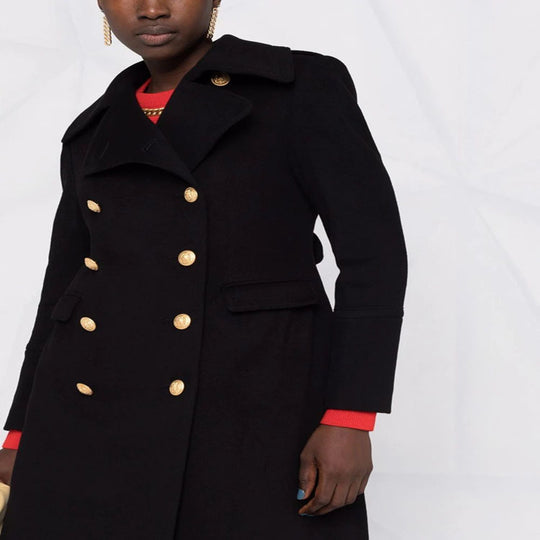Damen Taillierter Doppelreihiger Mantel im Marine-Style mit goldenen Zierknöpfen und Pattentaschen Shop Nory