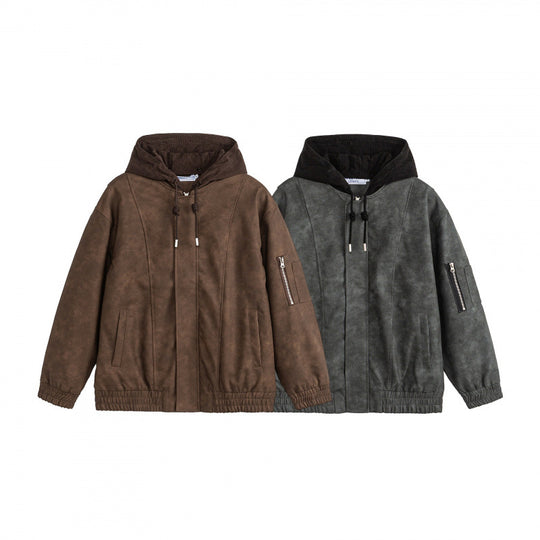Unisex Oversize-Hoodie-Bomberjacke in Velours-Optik mit Kapuze, Ärmeltasche und elastichem Saum Shop Nory