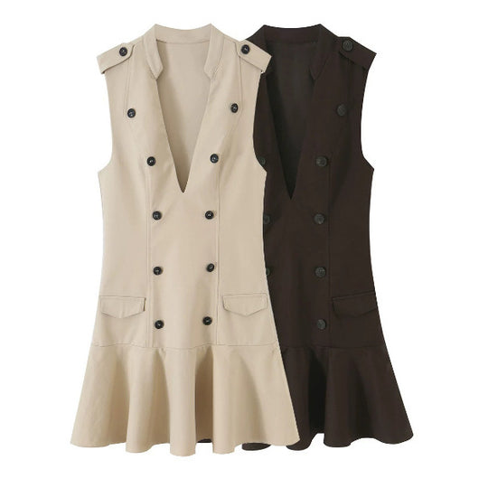 Damen Ärmelloses Blazerkleid im Trench‑Stil mit doppelreihiger Knopfleiste und ausgestelltem Saum Shop Nory