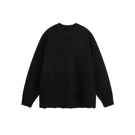 Unisex Oversize Grobstrickpullover mit Rundhalsausschnitt und ausgefranstem Saum Shop Nory