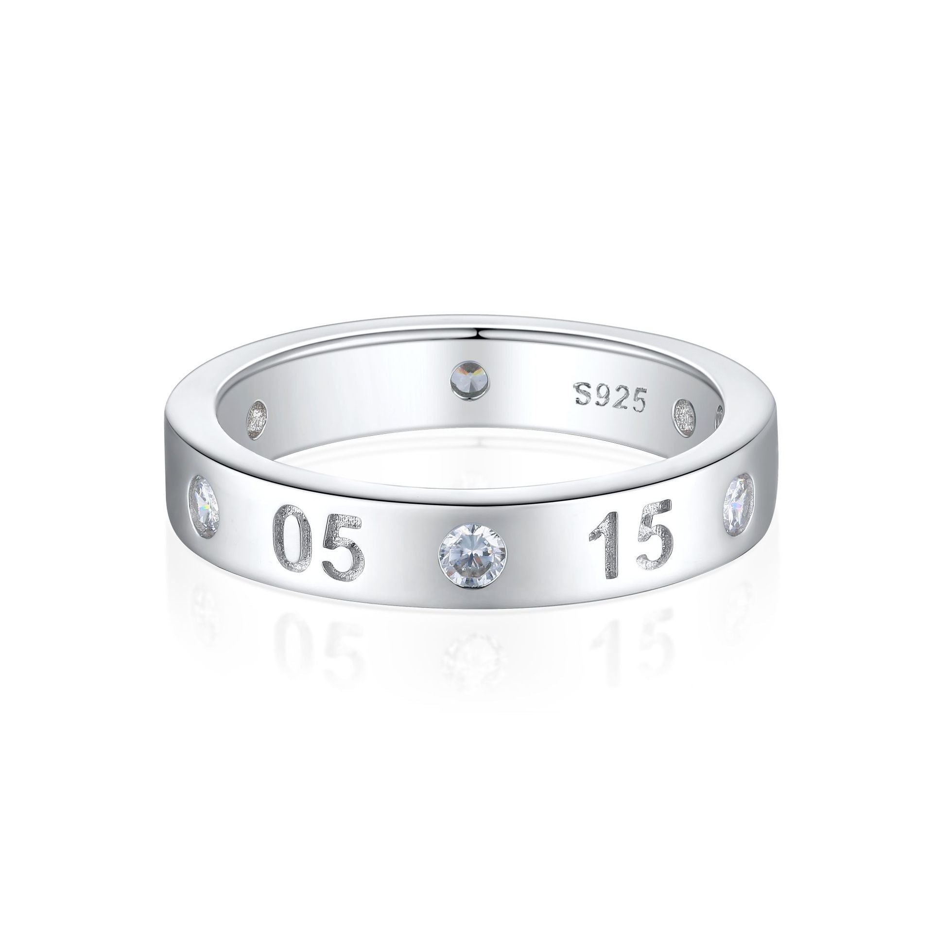 Damen eleganter Ring mit funkelnden Zirkonia und gravierten Zahlen Shop Nory