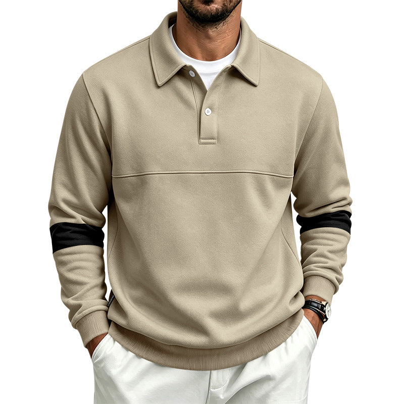 Herren Langarm-Poloshirt-Sweatshirt mit halber Knopfleiste, Kontrastärmeln und Rippbündchen Shop Nory