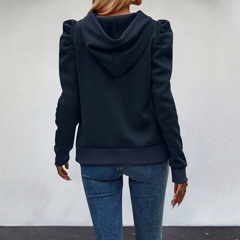 Damen Modischer Kapuzenpullover mit Puffärmeln Shop Nory