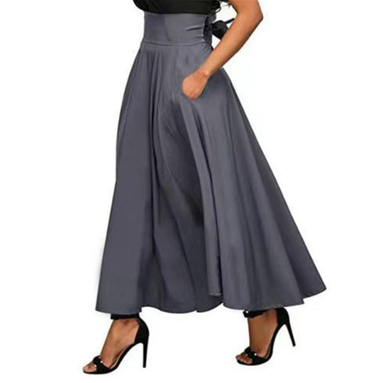 Damen weit geschnittene Palazzo-Hose mit eleganten Taschen und hohem Bund