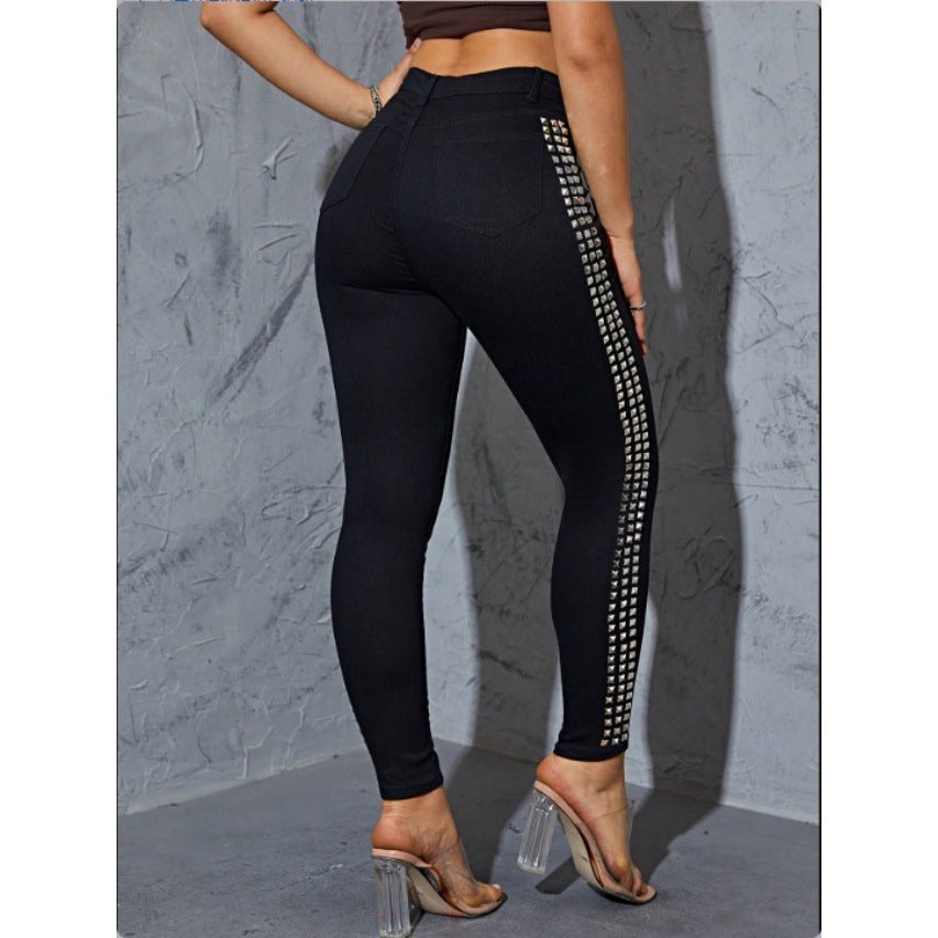 Damen Hochtaillierte Skinny-Jeansleggings mit seitlichem Nietenband und Sculpting-Effekt Shop Nory