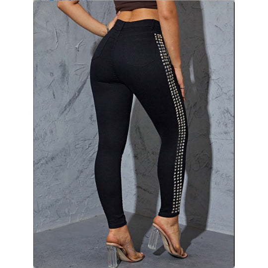 Damen Hochtaillierte Skinny-Jeansleggings mit seitlichem Nietenband und Sculpting-Effekt Shop Nory