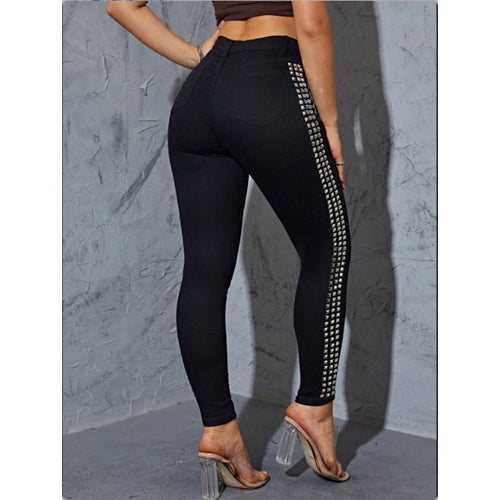 Damen Hochtaillierte Skinny-Jeansleggings mit seitlichem Nietenband und Sculpting-Effekt Shop Nory