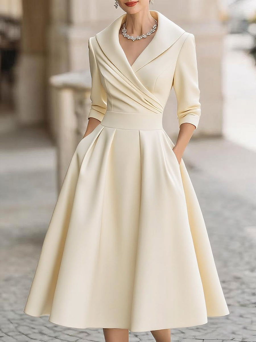 Damen Elegantes Satin-Midikleid mit Wickeloberteil, mittellangen Ärmeln und Eingrifftaschen Shop Nory