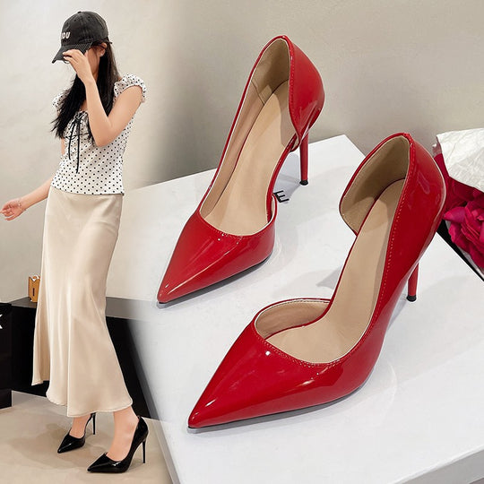 Damen Elegante Lack-Pumps mit spitzer Zehenform und Cut-Out-Ferse Shop Nory