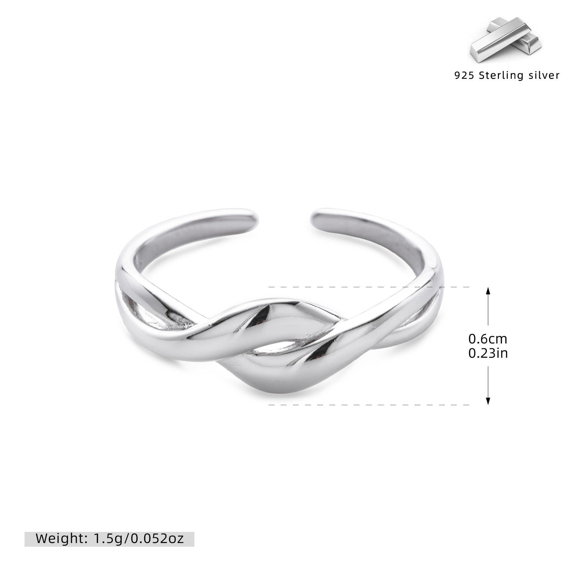 Damen Offener Ring mit elegantem gewundenem Design aus 925 Sterling Silber Shop Nory
