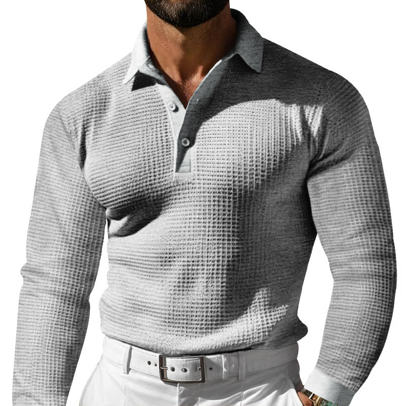 Herren Langarm-Poloshirt mit strukturiertem Design und klassischem Kragen